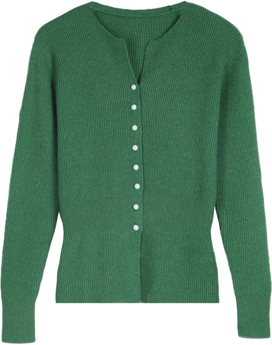 Emerald Green Button Front Peplum Outerwear Sweater