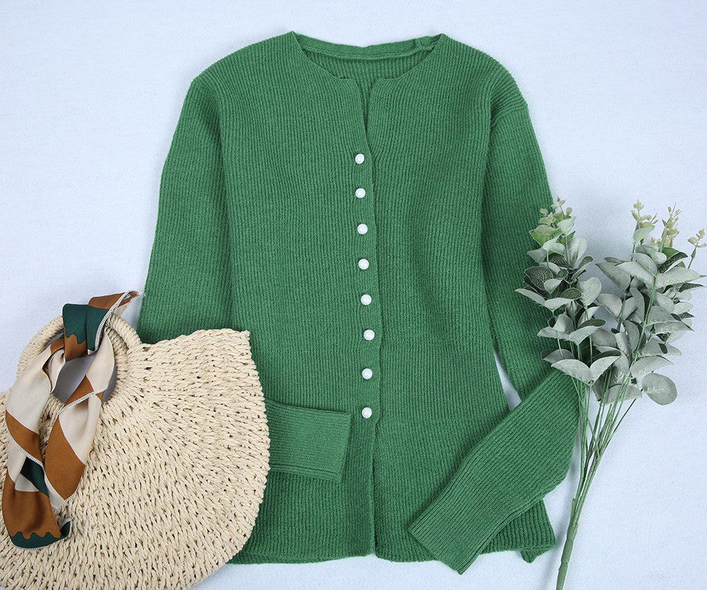 Emerald Green Button Front Peplum Outerwear Sweater