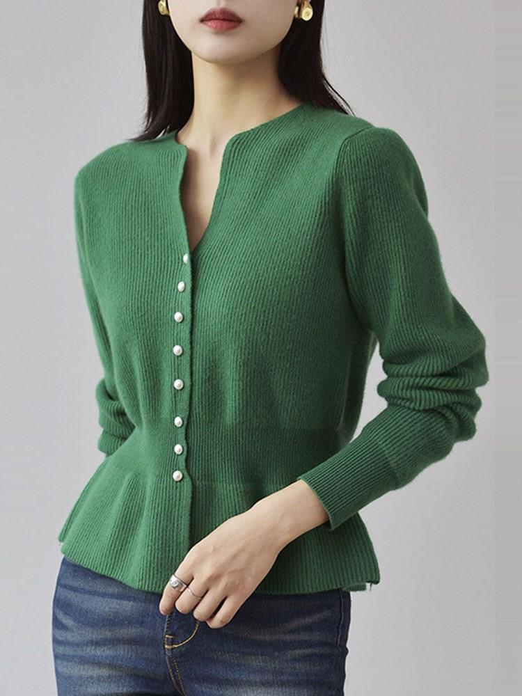 Emerald Green Button Front Peplum Outerwear Sweater