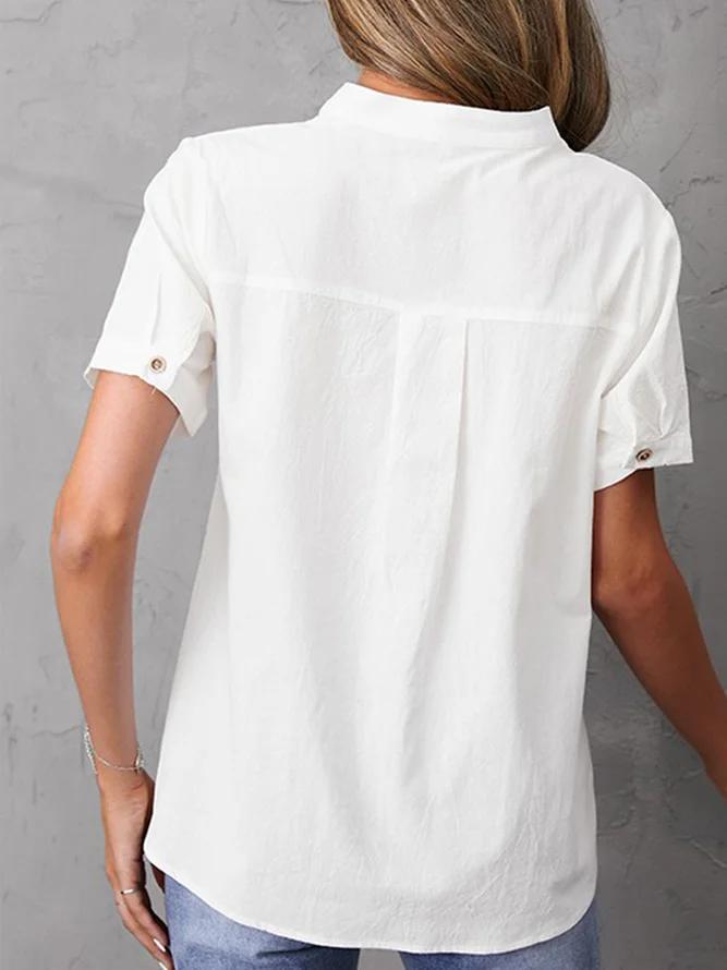 Basic Plain White Button Front Short Sleeve Top