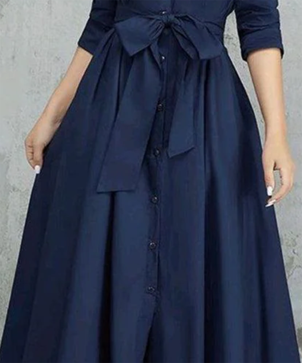 Navy Plain V-Neck Maxi Dress