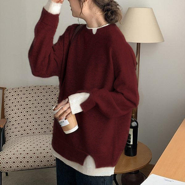 Showy Dark Red Round Neck Sweater