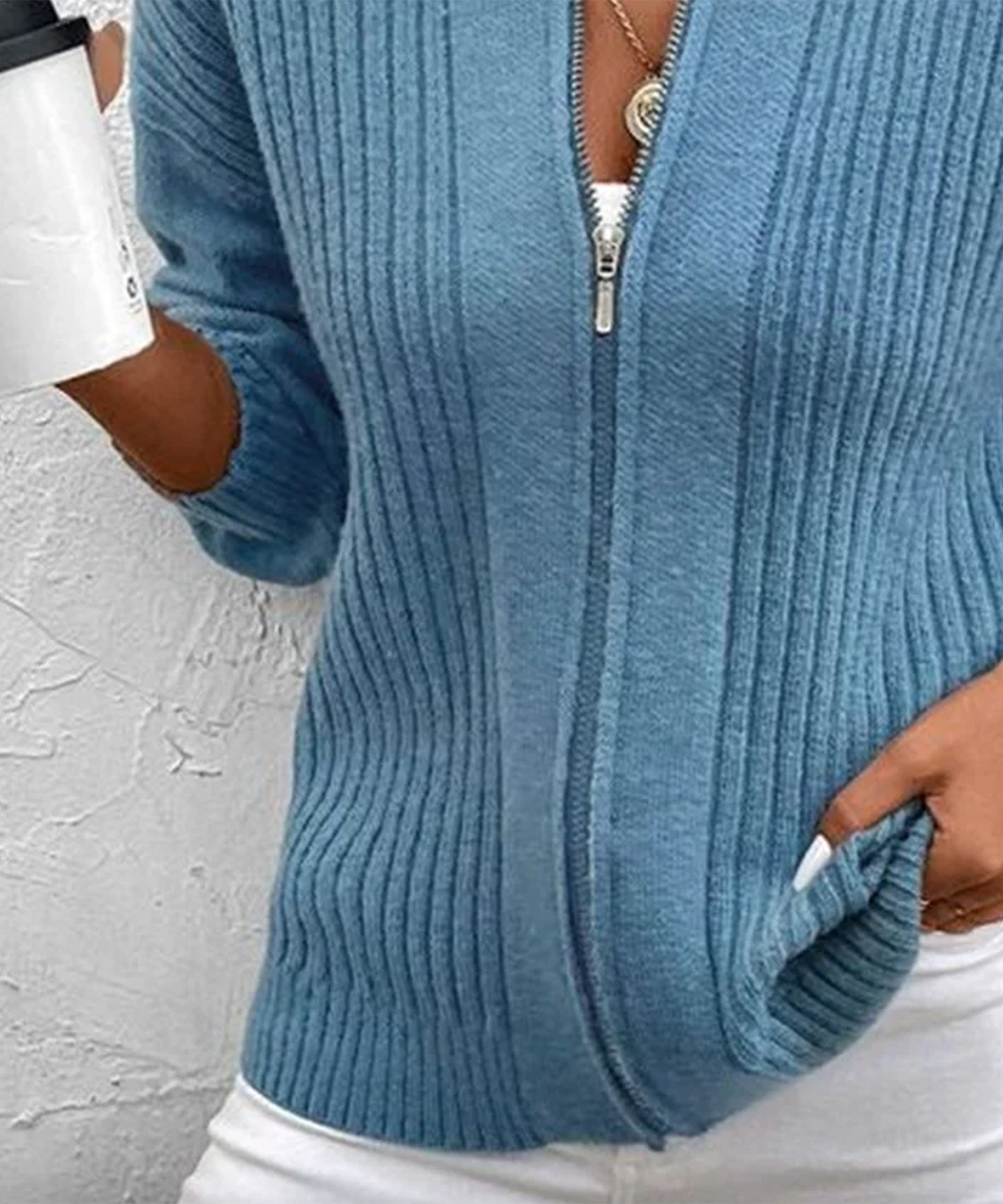 Blue Plain Long Sleeve Cardigan