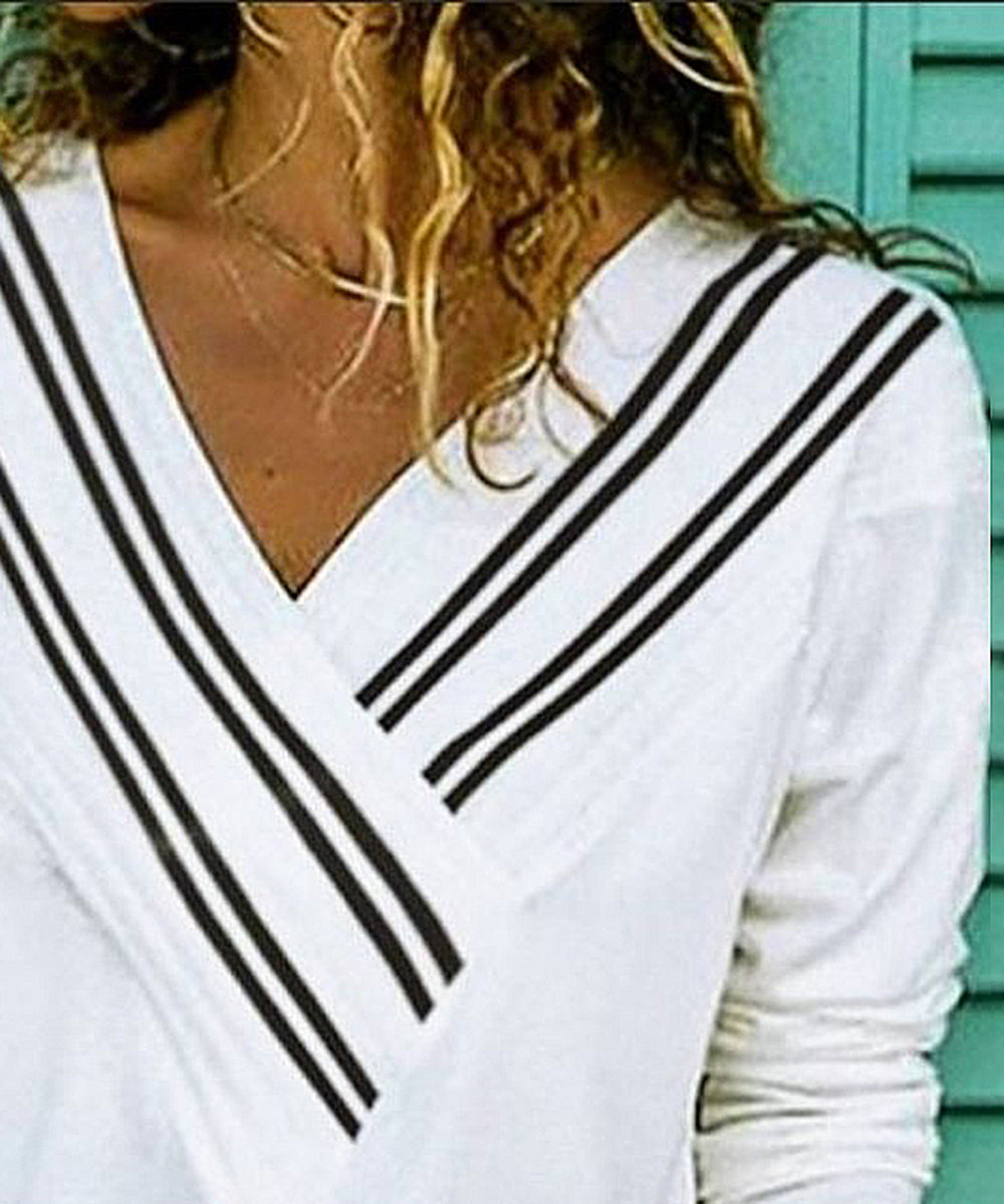 Classy Striped Print V-Neck Top