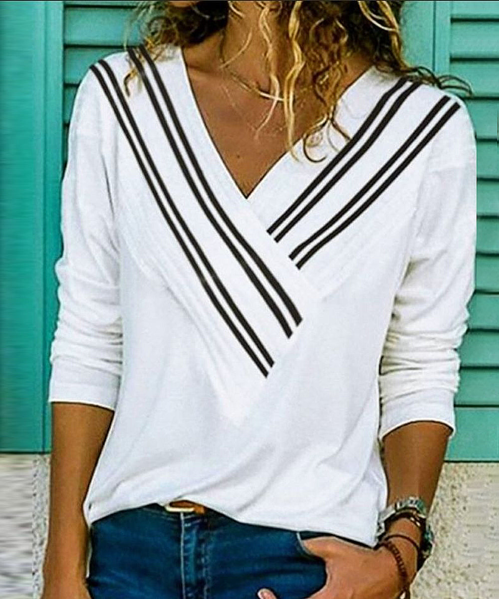 Classy Striped Print V-Neck Top