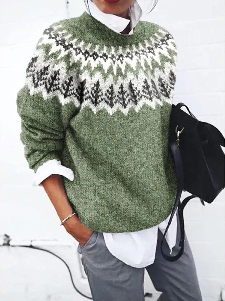 Breezy Green Print Long Sleeve Sweater