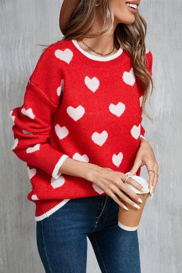 Elegant Red Round Neck Long Sleeve Sweater