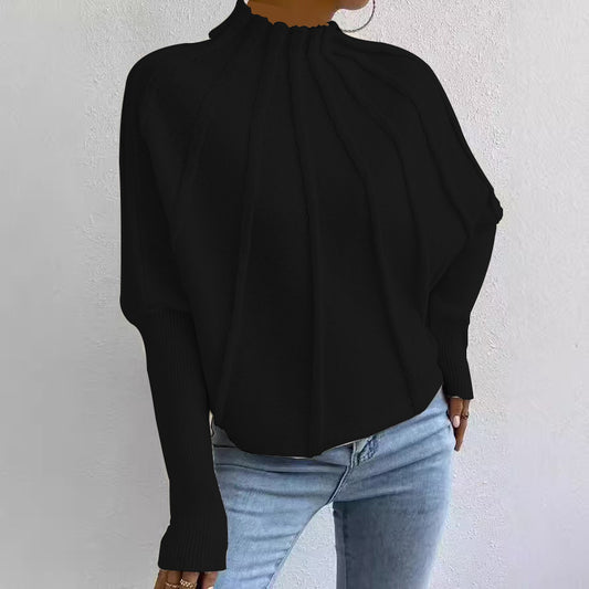 Edgy Black Plain Mock Neck Sweater