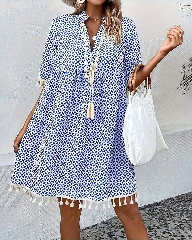 Groovy Blue Short Sleeve Mini Dress