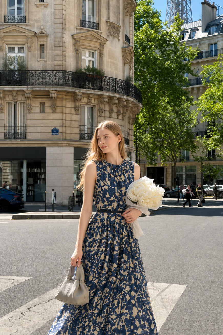 Elara · Blue Blossom Midi Dress