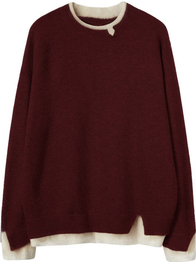 Showy Dark Red Round Neck Sweater