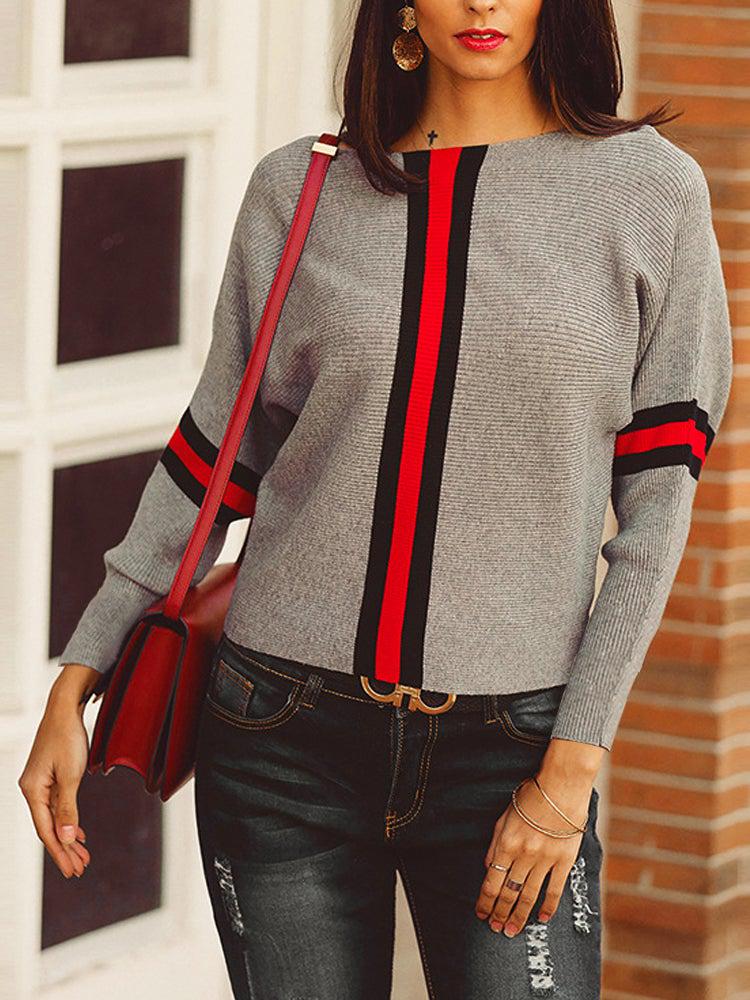 Boston Red Striped Gray Dolman Sweater