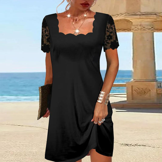 Scalloped Squared Little Black Dress