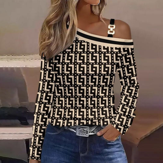 Retro Print Cold Shoulder Top