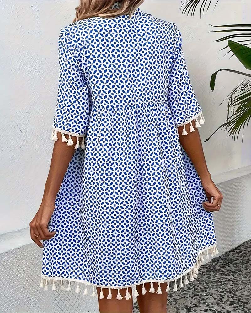 Groovy Blue Short Sleeve Mini Dress