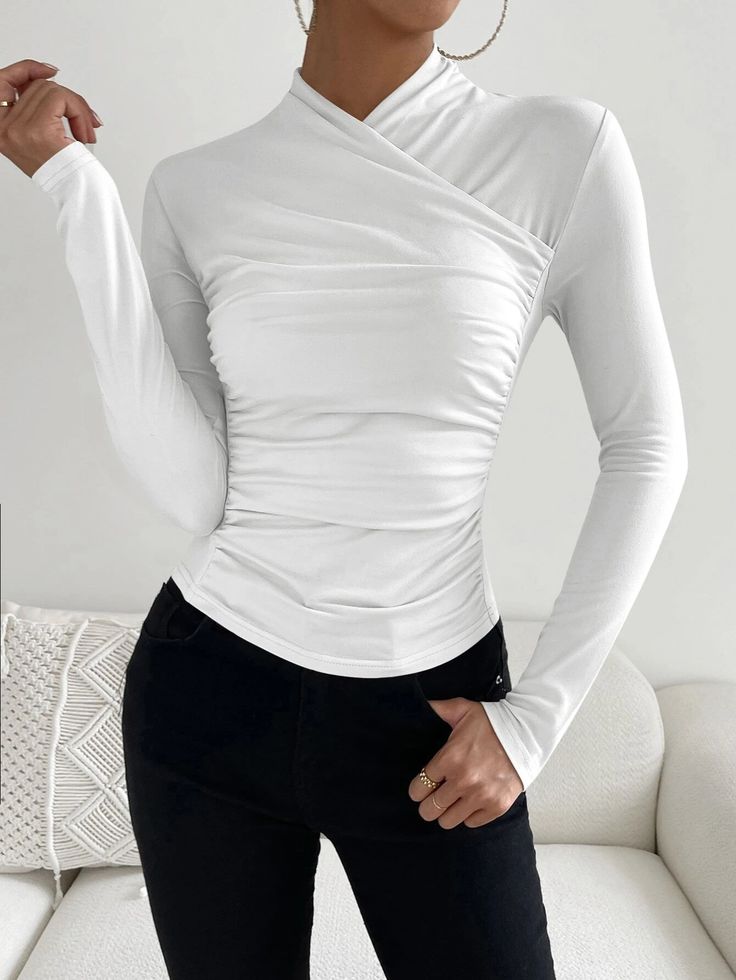 Sexy Long Sleeve Plain White Top