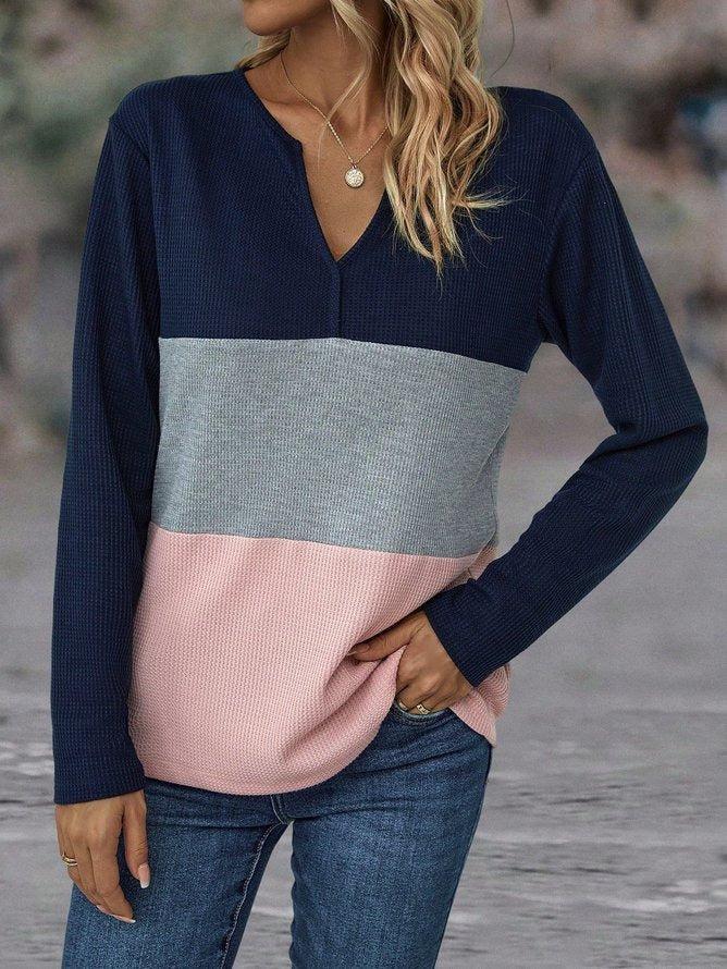 Navy Color Block V-Neck Top