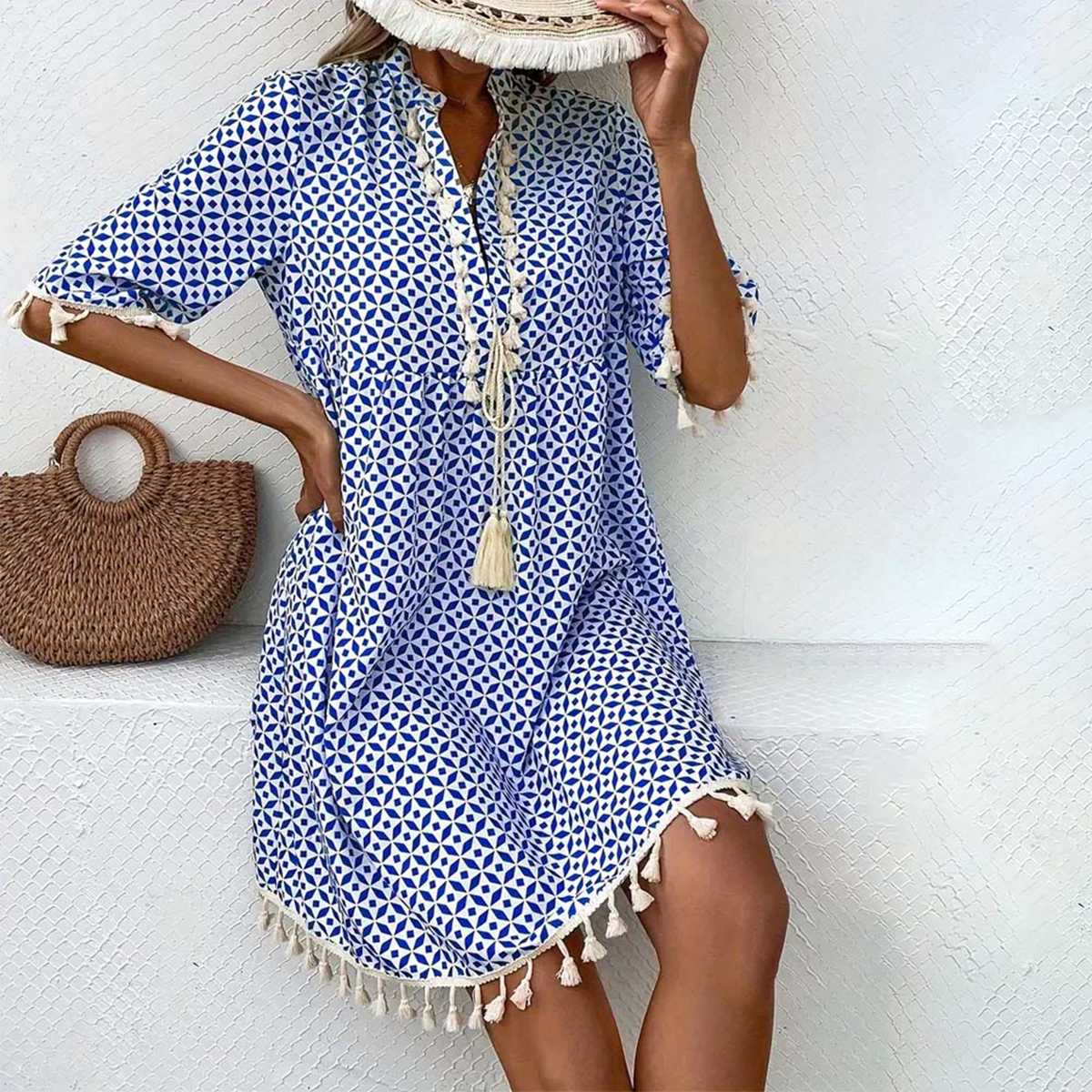 Groovy Blue Short Sleeve Mini Dress