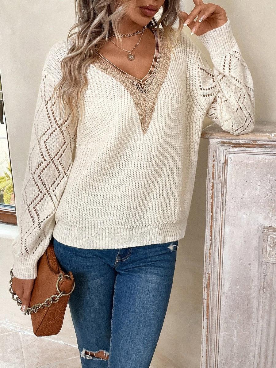 Simple Rib Knit V-Neck Sweater