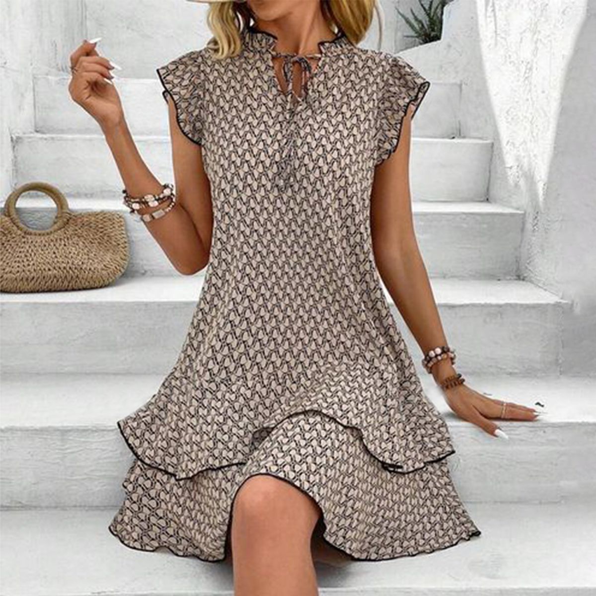 Retro Brown Sleeveless Mini Dress