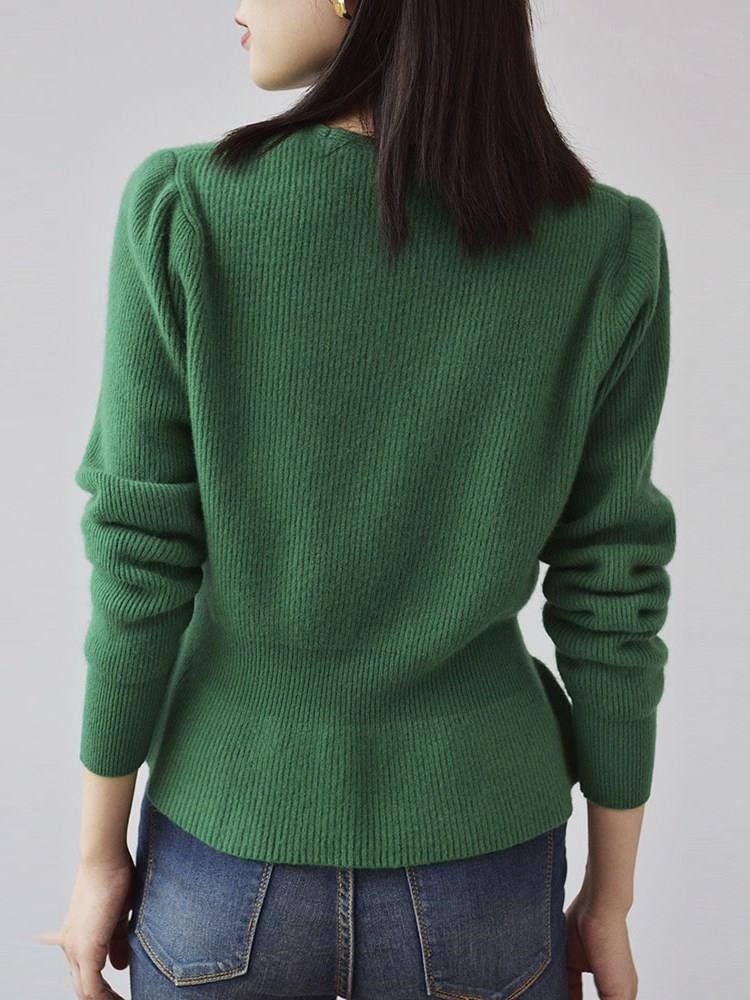 Emerald Green Button Front Peplum Outerwear Sweater