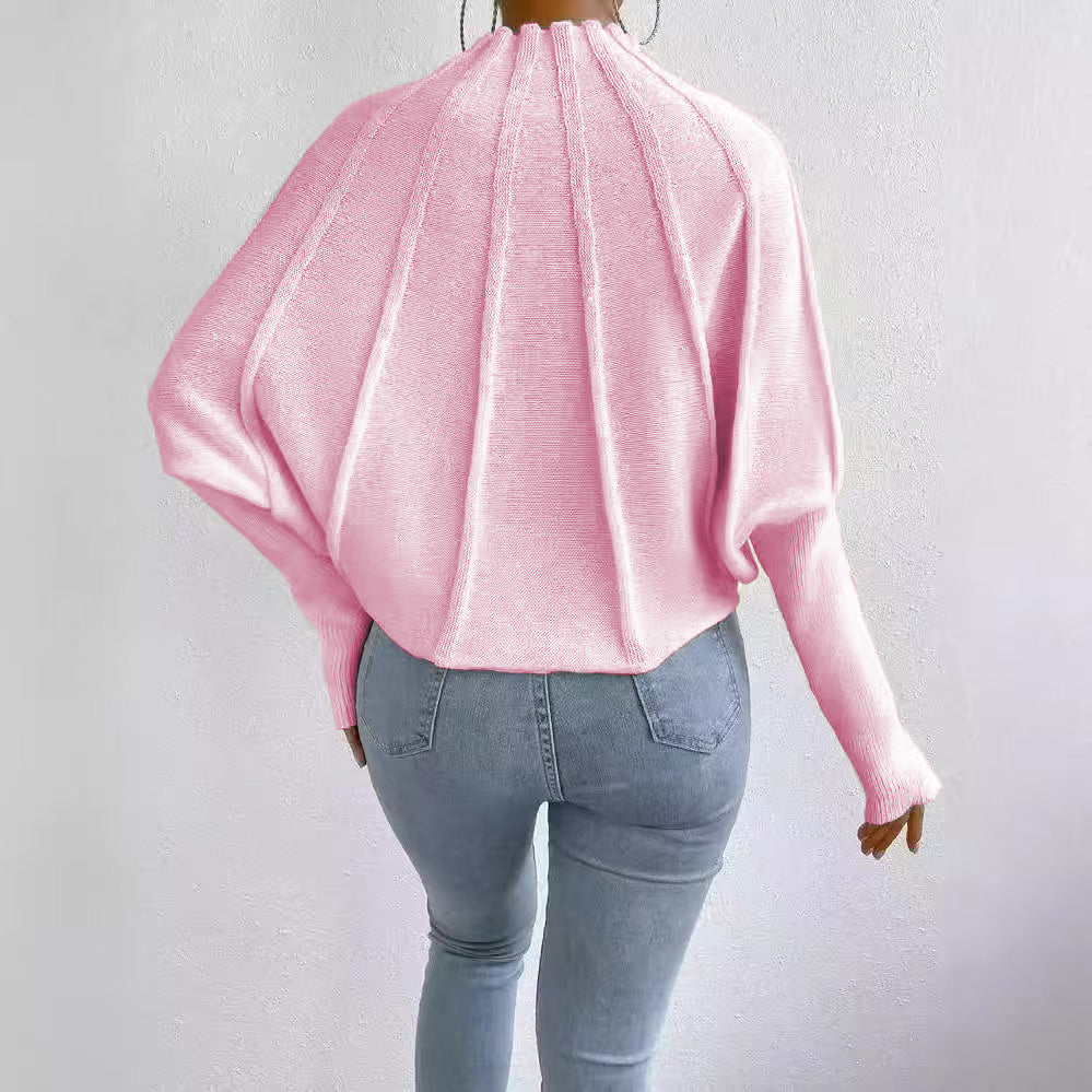 Sweet Pink Plain Mock Neck Sweater