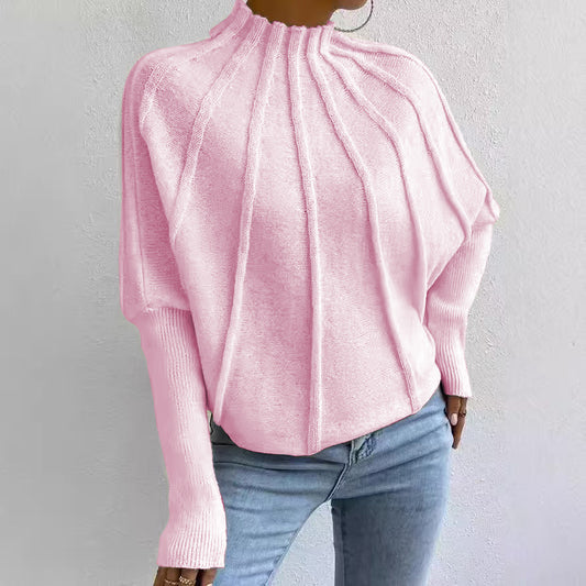 Sweet Pink Plain Mock Neck Sweater