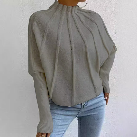 Versatile Grey Plain Mock Neck Sweater