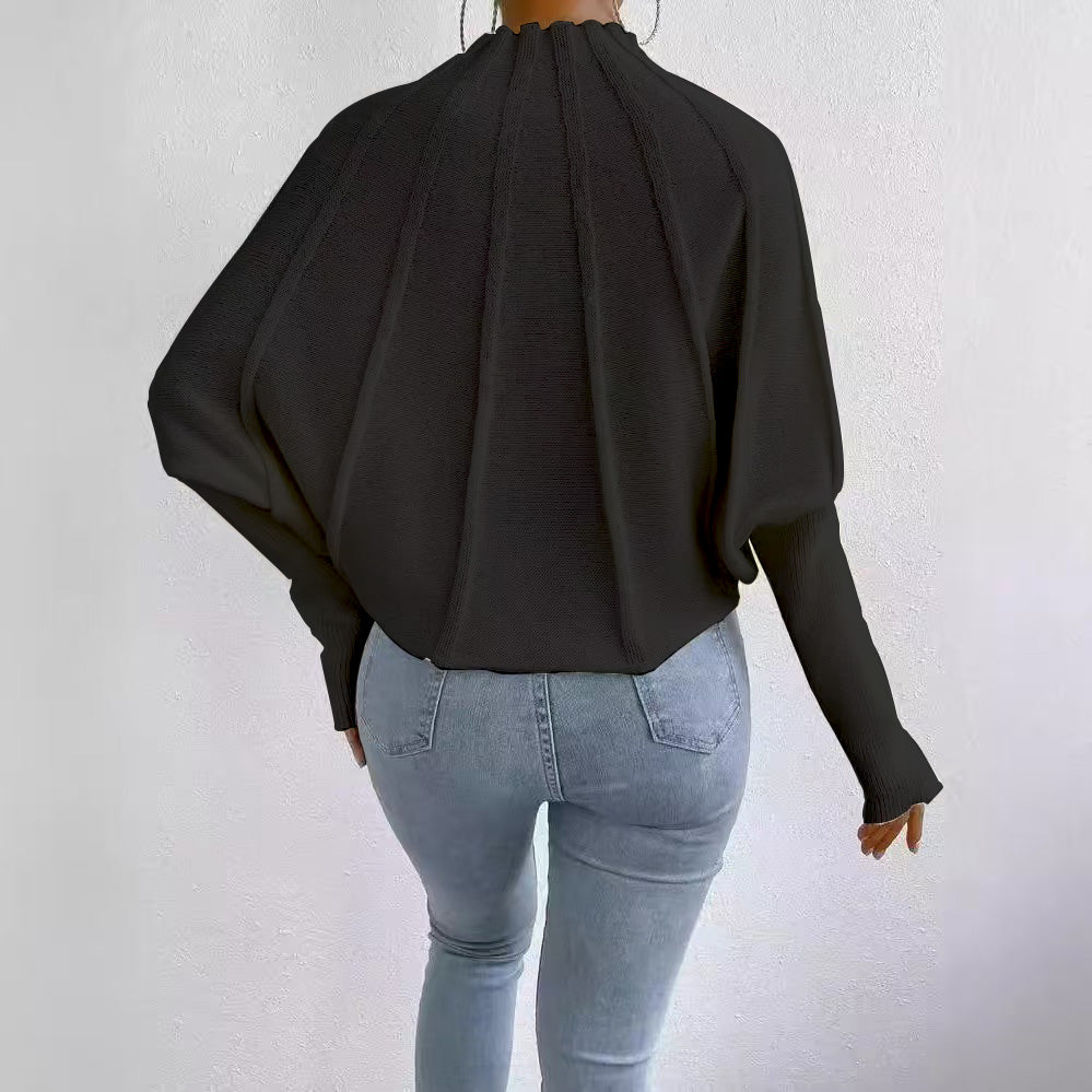 Edgy Black Plain Mock Neck Sweater