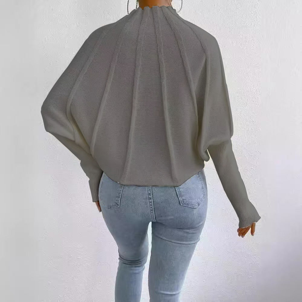 Versatile Grey Plain Mock Neck Sweater