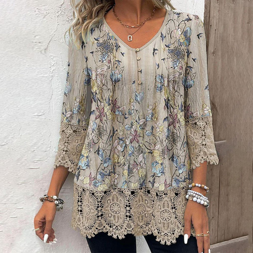 Apricot Long Sleeve Print Top