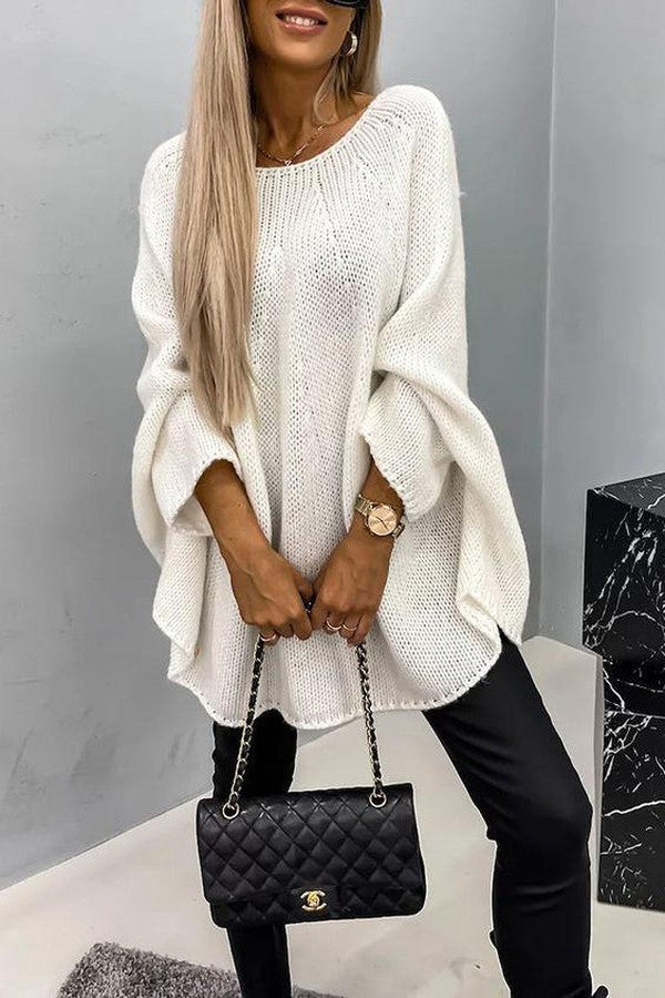 Baggy Plain Round Neck Sweater