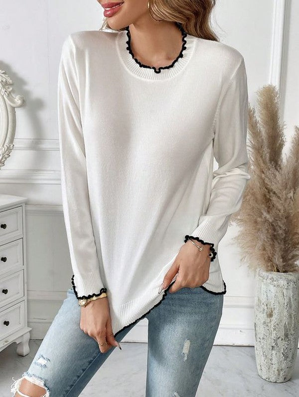 Casual Round Neck Color Block Sweater