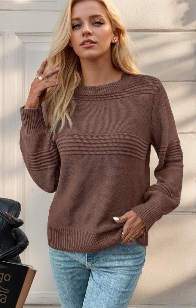 Coffee Plain Round Neck Sweater