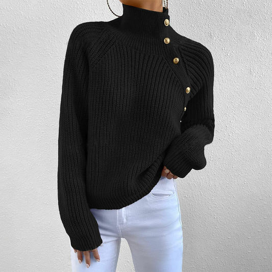 Vintage Black Plain Mock Neck Sweater