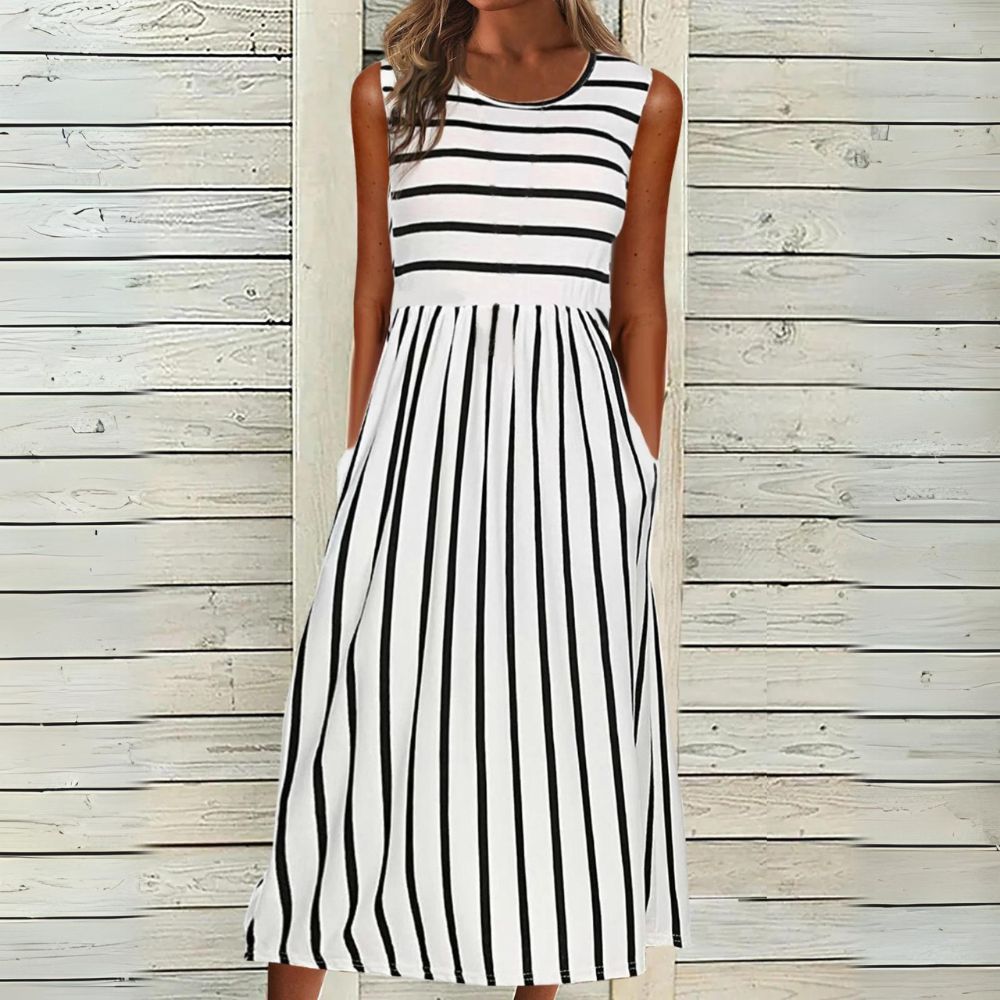 Black And White Sleeveless Midi Dress