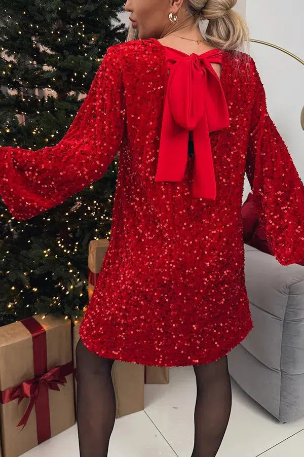 Gorgeous Red Round Neck Long Sleeve Mini Dress