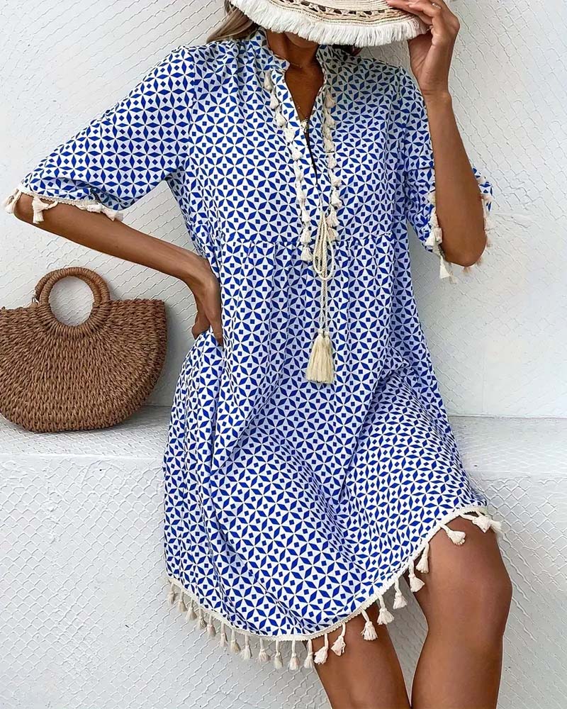 Groovy Blue Short Sleeve Mini Dress