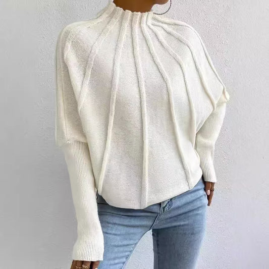 Elegant White Plain Mock Neck Sweater