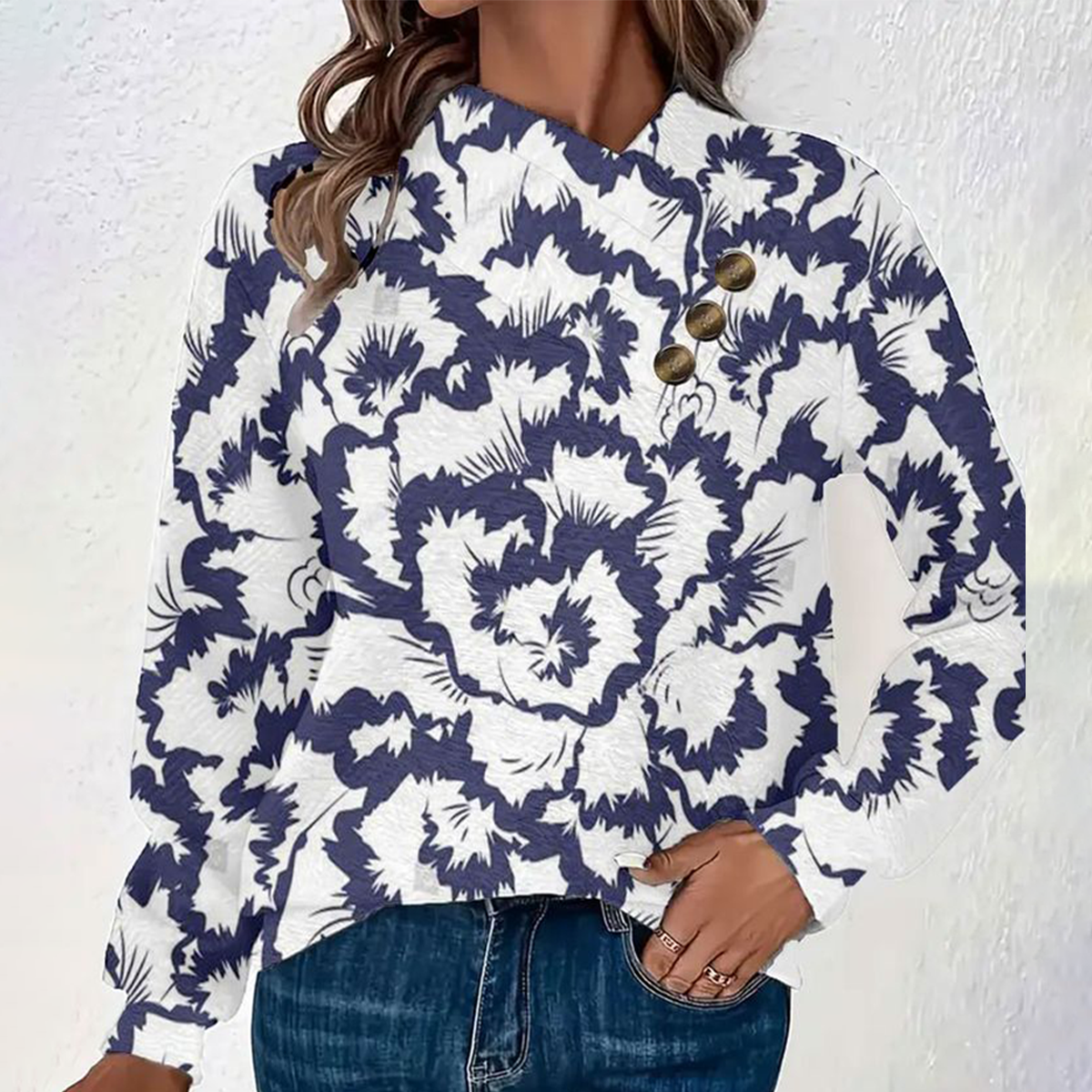 Breezy Blue Floral Print V-Neck Top