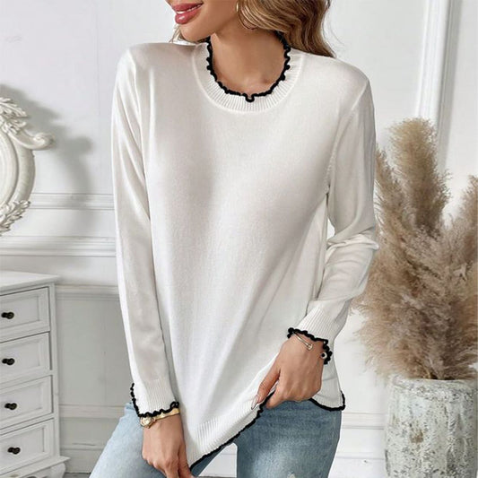 Casual Round Neck Color Block Sweater