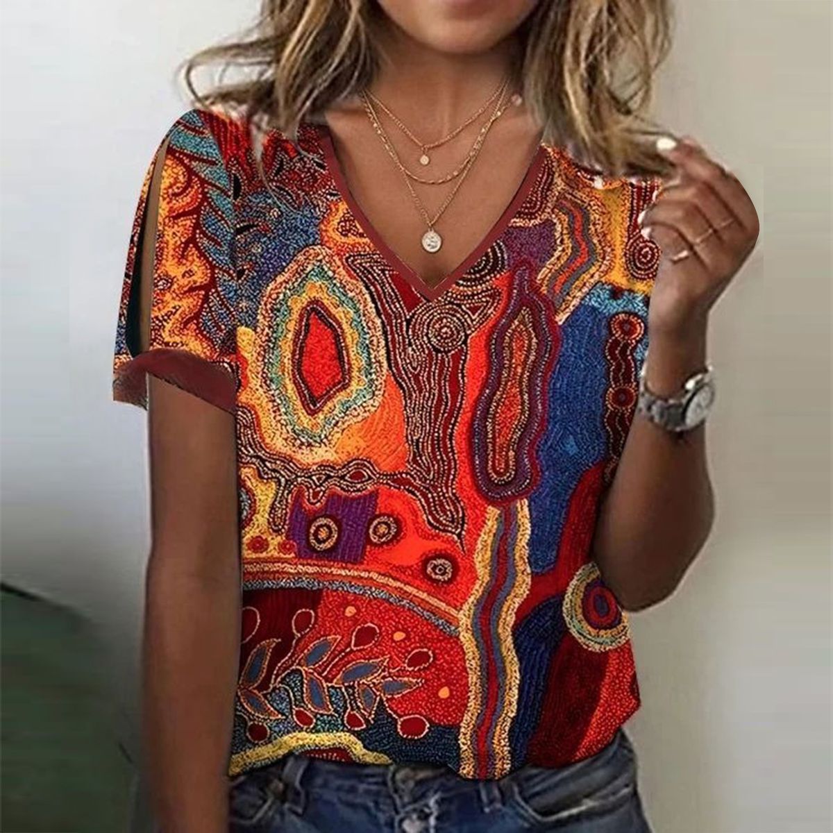 Attractive V-Neck Short Sleeve Top