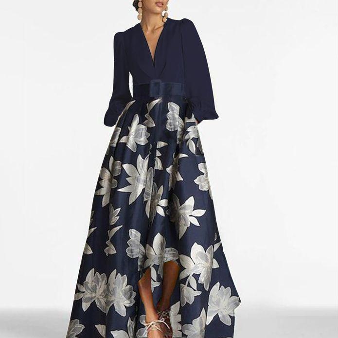 Fresh Long Sleeve Navy Maxi Dress