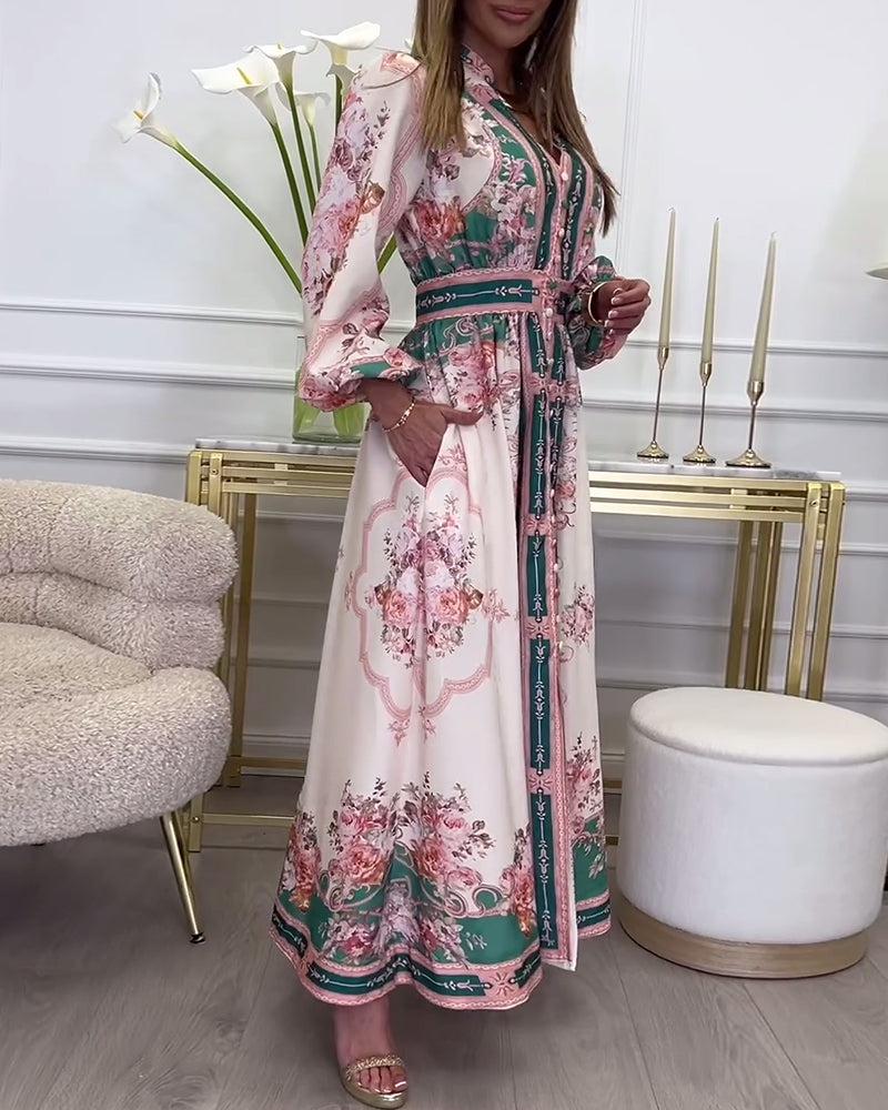 Chic Pink Long Sleeve Maxi Dress