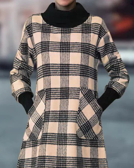 Popular Long Sleeve Check Midi Dress