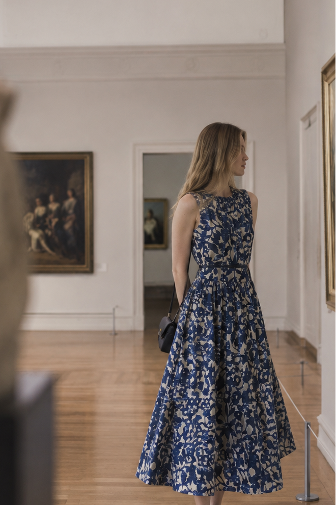 Elara · Blue Blossom Midi Dress