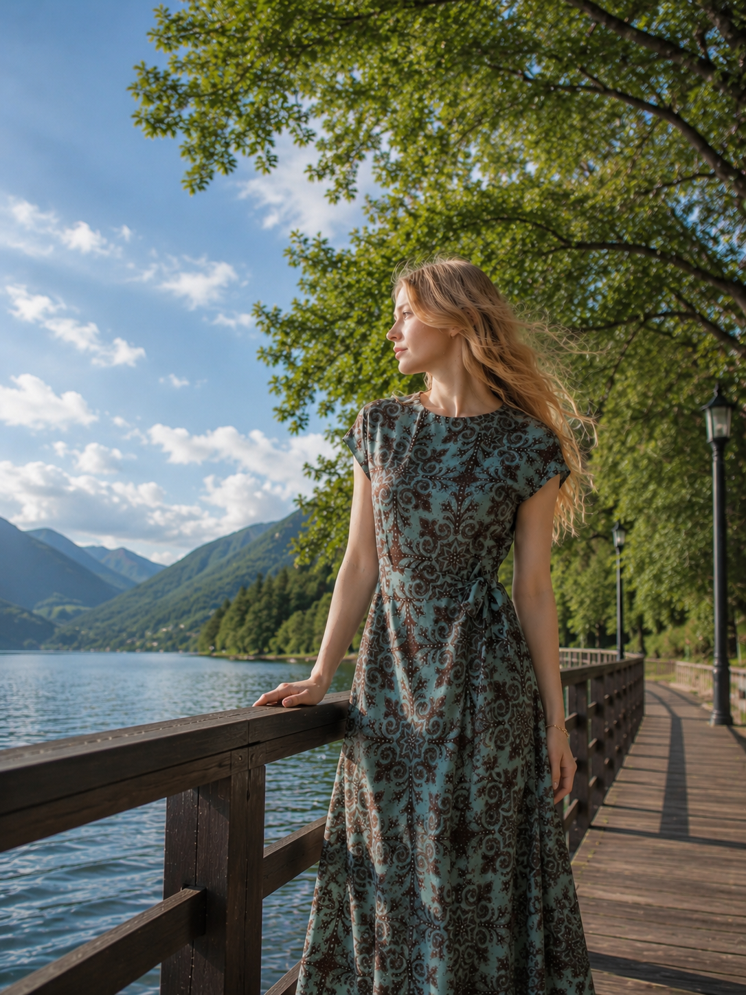 Evanthe · Sage Mosaic Midi Dress