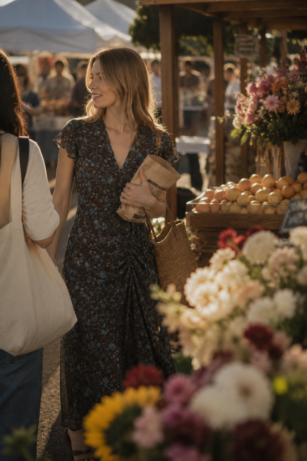 Astra · Mocha Bloom Midi Dress