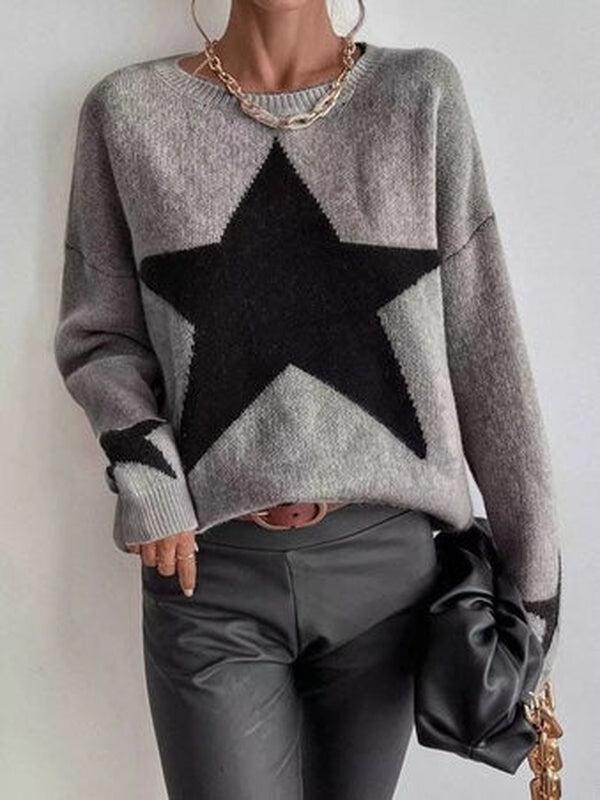 Large Single Star Gray Long Sleeve Sweater