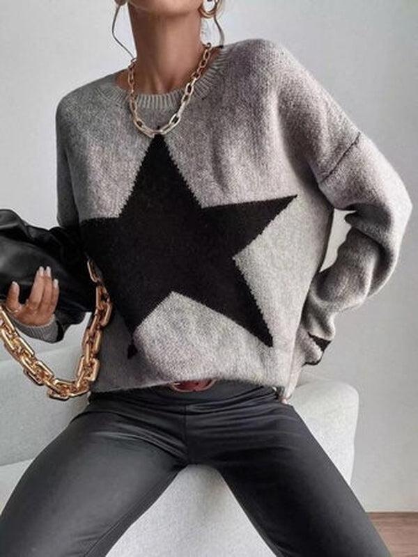 Large Single Star Gray Long Sleeve Sweater